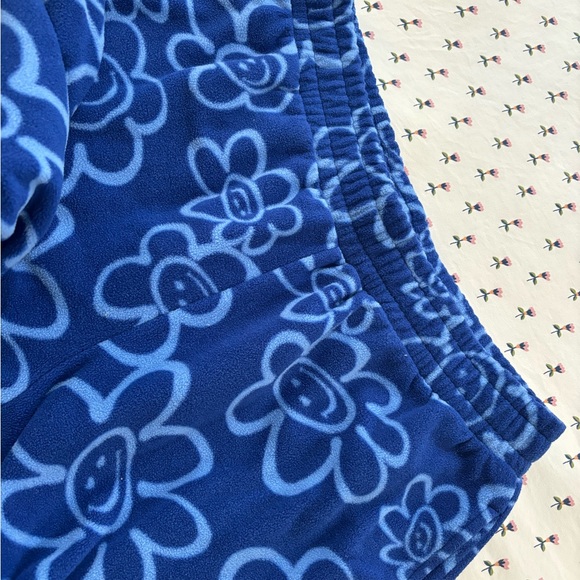 F21 Cozy Blue Sweats with Smiley Flower Pattern - Picture 2 of 3